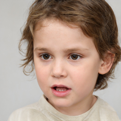 Neutral white child female with medium  brown hair and brown eyes