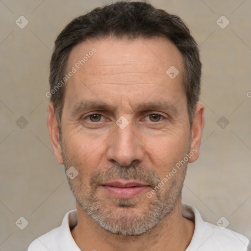 Neutral white adult male with short  brown hair and brown eyes