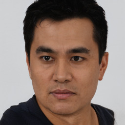 Neutral asian young-adult male with short  black hair and brown eyes