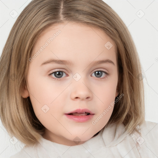 Neutral white child female with medium  brown hair and brown eyes