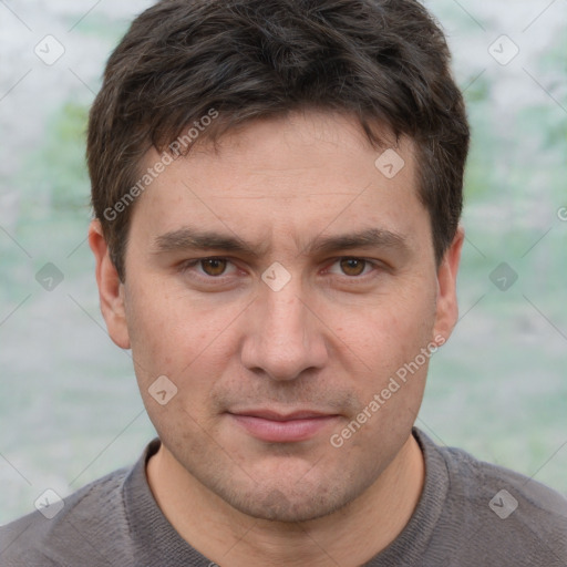 Neutral white adult male with short  brown hair and brown eyes