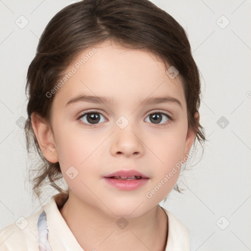 Neutral white child female with medium  brown hair and brown eyes