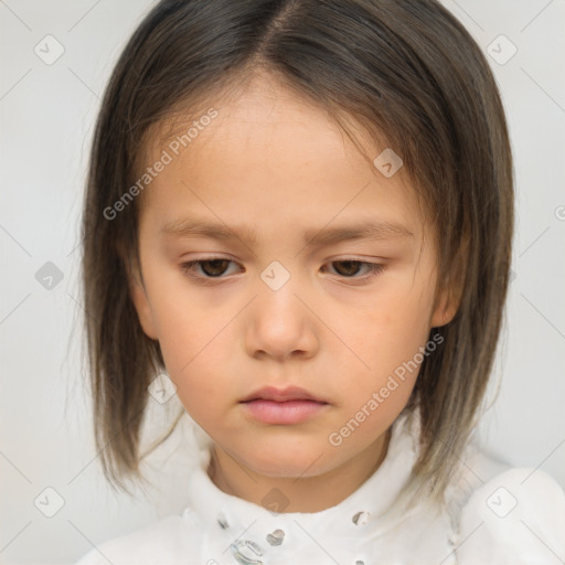 Neutral white child female with medium  brown hair and brown eyes