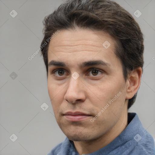 Neutral white adult male with short  brown hair and brown eyes