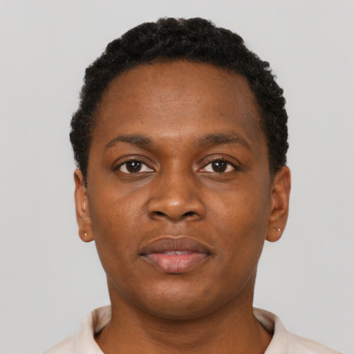 Neutral black young-adult male with short  brown hair and brown eyes