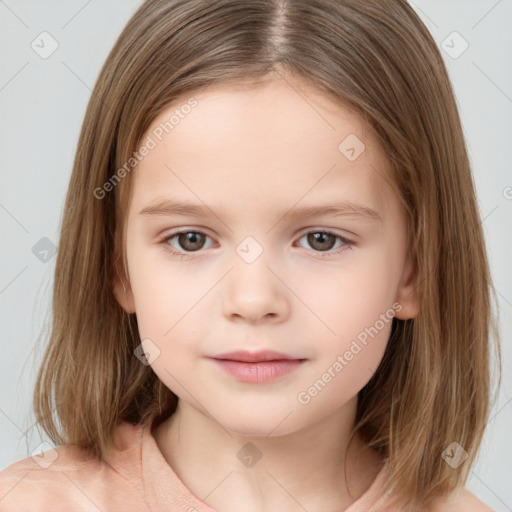 Neutral white child female with medium  brown hair and brown eyes