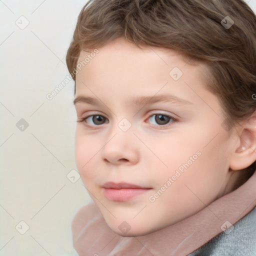 Neutral white child female with short  brown hair and brown eyes