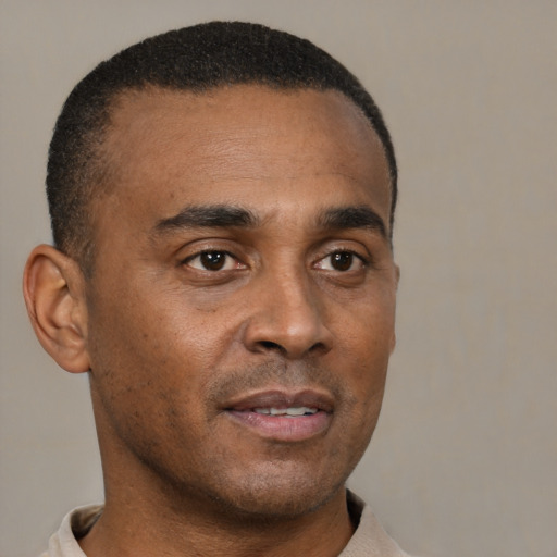Neutral black young-adult male with short  brown hair and brown eyes
