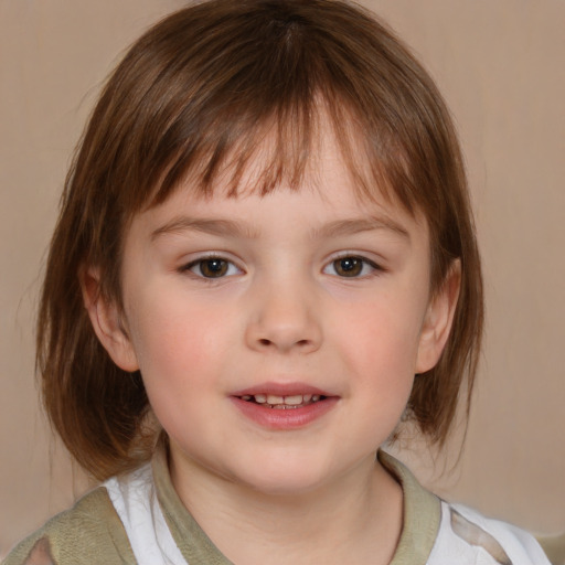 Neutral white child female with medium  brown hair and brown eyes