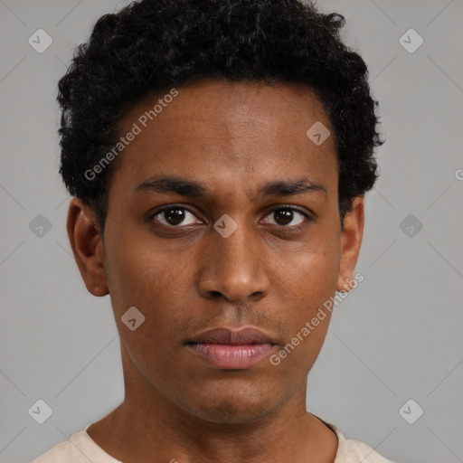 Neutral black young-adult male with short  brown hair and brown eyes