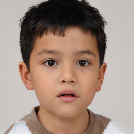 Neutral asian child male with short  brown hair and brown eyes