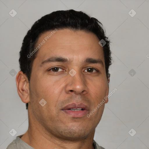 Neutral white adult male with short  brown hair and brown eyes