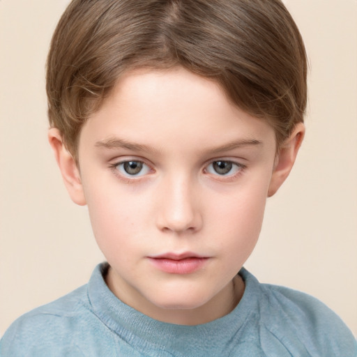 Neutral white child female with short  brown hair and grey eyes