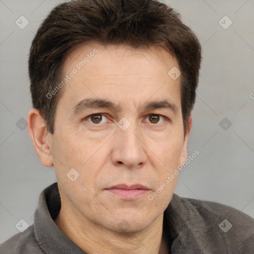 Neutral white adult male with short  brown hair and brown eyes