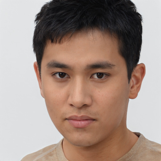 Neutral asian young-adult male with short  black hair and brown eyes