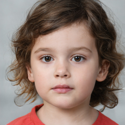 Neutral white child female with medium  brown hair and brown eyes