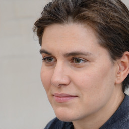 Neutral white young-adult male with medium  brown hair and blue eyes