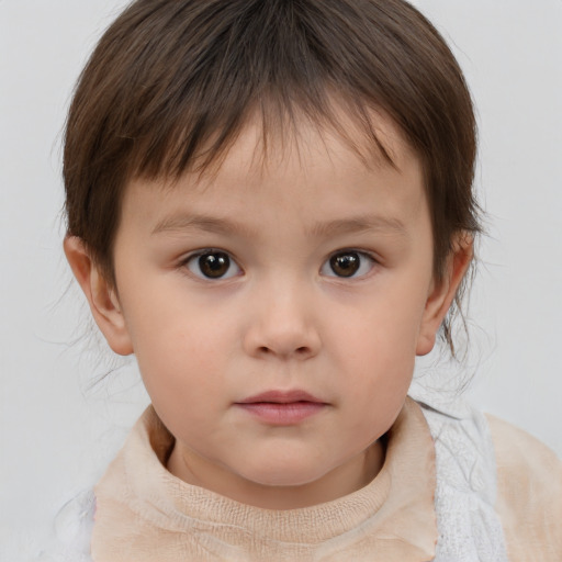 Neutral white child female with short  brown hair and brown eyes