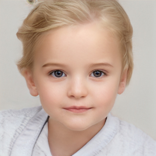 Neutral white child female with short  blond hair and blue eyes