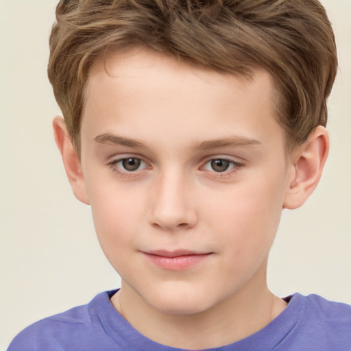 Neutral white child male with short  brown hair and grey eyes