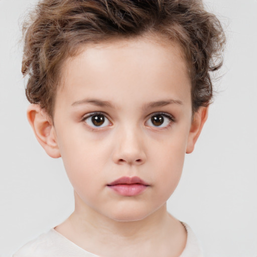 Neutral white child female with short  brown hair and brown eyes