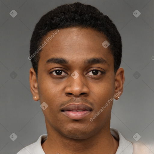 Neutral black young-adult male with short  brown hair and brown eyes