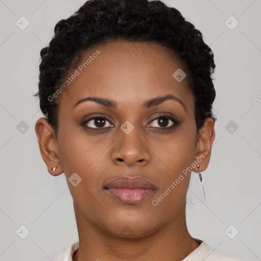 Neutral black young-adult female with short  brown hair and brown eyes