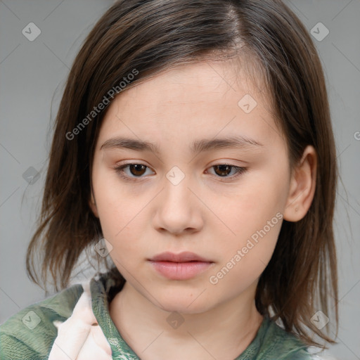 Neutral white child female with medium  brown hair and brown eyes