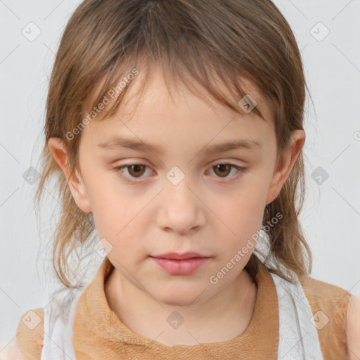 Neutral white child female with medium  brown hair and brown eyes