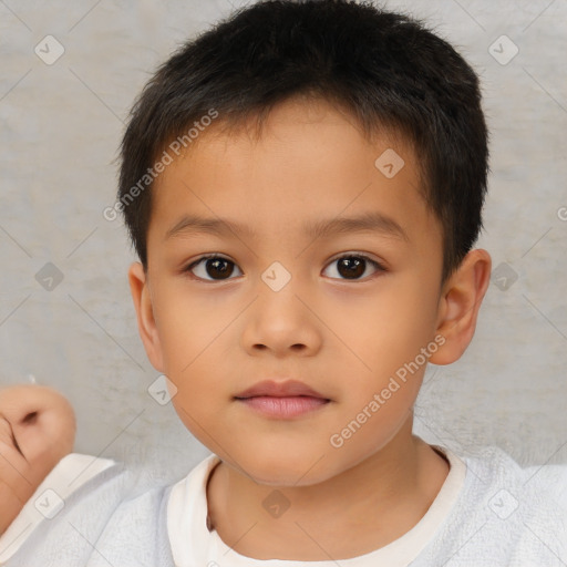 Neutral asian child male with short  brown hair and brown eyes