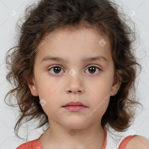 Neutral white child female with medium  brown hair and brown eyes