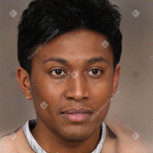 Neutral black young-adult male with short  brown hair and brown eyes