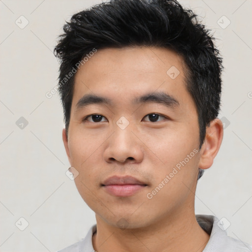 Neutral asian young-adult male with short  black hair and brown eyes