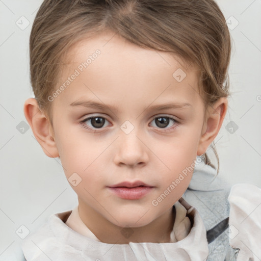 Neutral white child female with short  brown hair and brown eyes