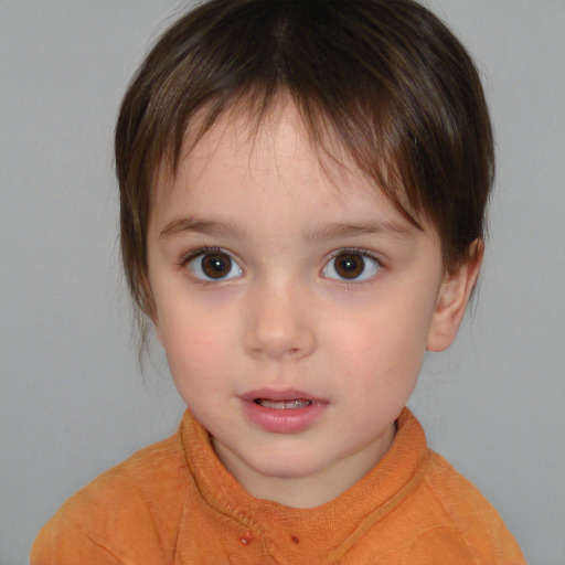 Neutral white child female with short  brown hair and brown eyes