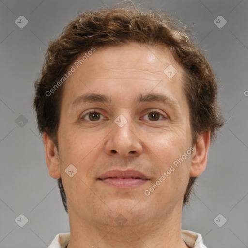 Neutral white adult male with short  brown hair and brown eyes