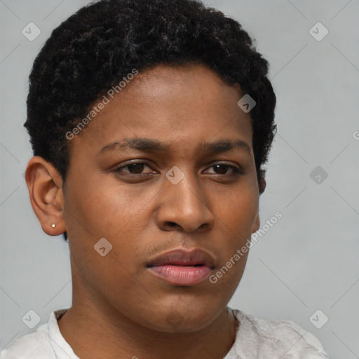 Neutral black young-adult female with short  brown hair and brown eyes