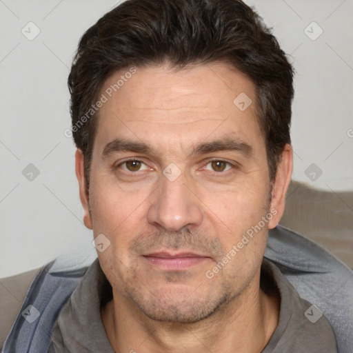 Neutral white adult male with short  brown hair and brown eyes