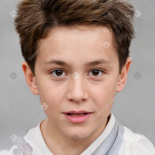 Neutral white child male with short  brown hair and brown eyes