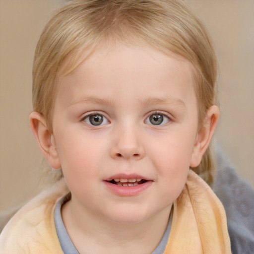 Neutral white child female with medium  brown hair and blue eyes