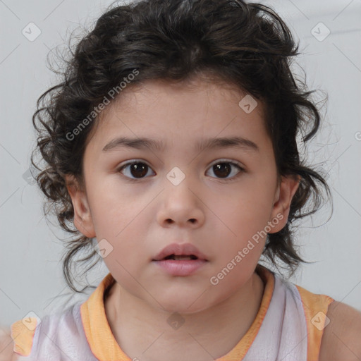 Neutral white child female with medium  brown hair and brown eyes