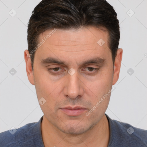 Neutral white adult male with short  brown hair and brown eyes