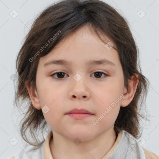 Neutral white child female with medium  brown hair and brown eyes