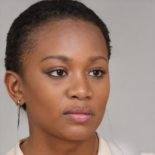 Neutral black young-adult female with short  brown hair and brown eyes