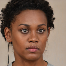 Neutral black young-adult female with short  brown hair and brown eyes