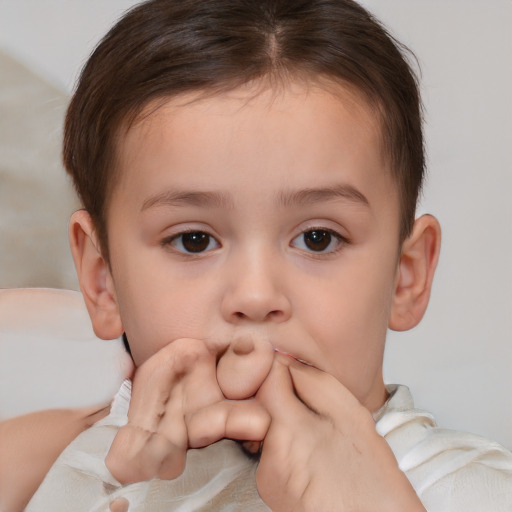 Neutral white child female with short  brown hair and brown eyes