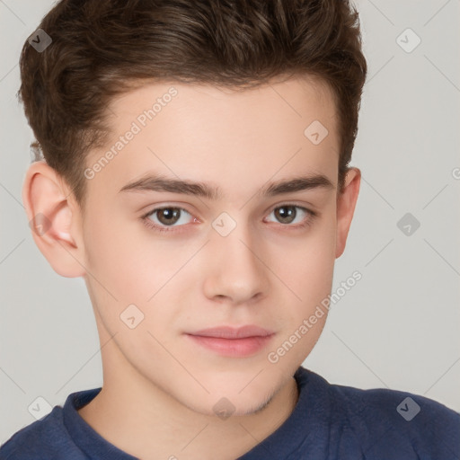 Neutral white child male with short  brown hair and brown eyes