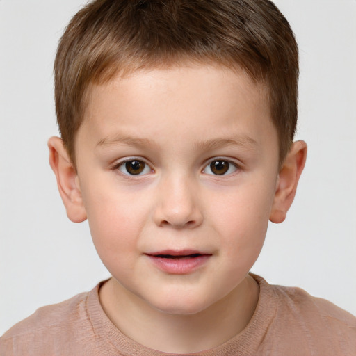 Joyful white child male with short  brown hair and brown eyes