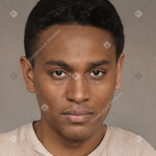 Neutral black young-adult male with short  brown hair and brown eyes