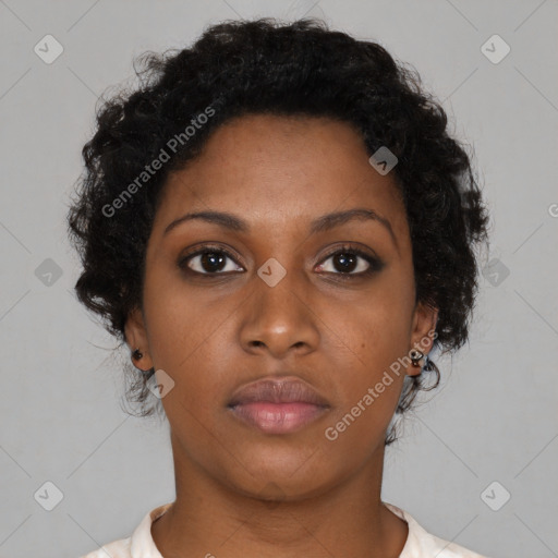 Neutral black young-adult female with short  brown hair and brown eyes